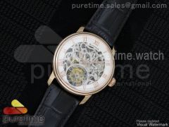 Carrousel Tourbillon RG Skeleton Dial on Black Leather Strap