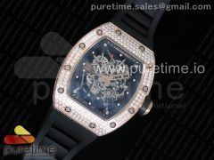 RM035 RG Diamonds Bezel KVF Best Edition Skeleton Dial on Black Rubber Strap MIYOTA8215