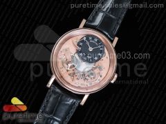 Tradition 7057BR/R9/9W6 RG Real PR SF 1:1 Best Edition Rose Gold Skeleton Dial on Black Leather Strap A507