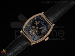 Malte Tourbillon Rose Gold Black Dial Leather Strap Asian Flying Tourbillon Handwind