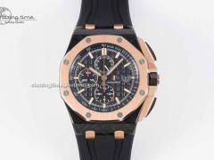 Royal Oak Offshore 44mm Forged Carbon RG Bezel JJF 1:1 Best Edition Black Dial on Rubber Strap A3126 V2