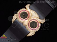 Owl Ladies Diamond RG Black Dial on Black Leather Strap Jap Quartz