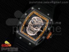 RM 052 Skull Watch Orange PVD Rose Gold Skull Dial on Black Rubber Strap Jap Quartz