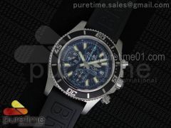 SuperOcean Chrono Abyss SS Black Dial Blue Hands on Black Rubber Strap A7750