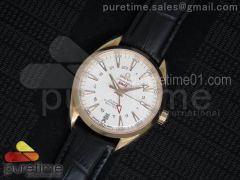 Aqua Terra 150M Co-Axial GMT RG White Textured Dial on Black Leather Strap A8615