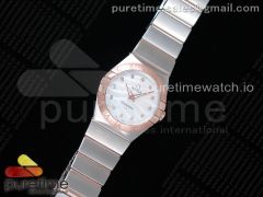 Constellation Ladies 27mm K11F 1:1 Best Edition SS/RG White MOP Textured Dial Diamonds Markers on SS/RG Bracelet ETA Quartz
