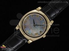 Cellini YG Grey MOP Dial Roman Marker Black Leather Strap Swiss Quartz