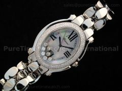 Happy Sport Oval SS MOP Dial Diamond Bezel on Bracelet