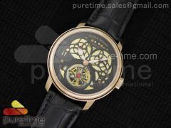 Giga Tourbillon RG Black Skeleton Dial on Black Leather Strap A23J