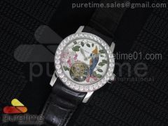 I Giardini Di Bulgari Tourbillon SS Parrot Dial Diamonds Bezel on Black Croco Strap