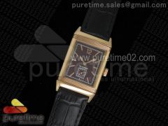 Reverso Ultra Thin Duoface RG Brown Dial Stick Markers on Black Leather Strap Ronda Quartz