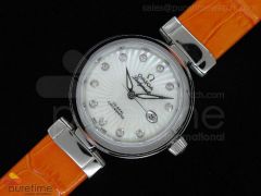 De Ville Ladymatic 1:1 SS White Diamond Dial on Orange Leather Strap ETA2671