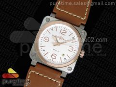 BR 03-92 Steel & Rose Gold White Dial on Brown Leather Strap MIYOTA 9015