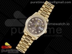 Day Date 36 YG 904L Steel Diamonds Bezel GMF 1:1 Best Edition Brown Diamonds Dial on YG Bracelet A2836