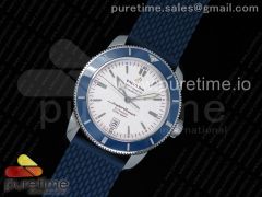 SuperOcean Heritage ii 42mm SS OMF 1:1 Best Edition White Dial Blue Bezel on Blue Rubber Strap A2824 (Free Rubber Strap)