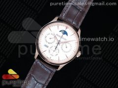 Master Ultra Thin Perpetual Calendar RG V9F 1:1 Best Edition White Dial on Brown Leather Strap A868