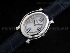 Happy Sport Oval SS White Dial on Blue Leather Strap