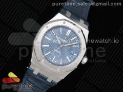 Royal Oak 41mm 15400 SS OMF 1:1 Best Edition Blue Textured Dial on Blue Leather Strap A3120